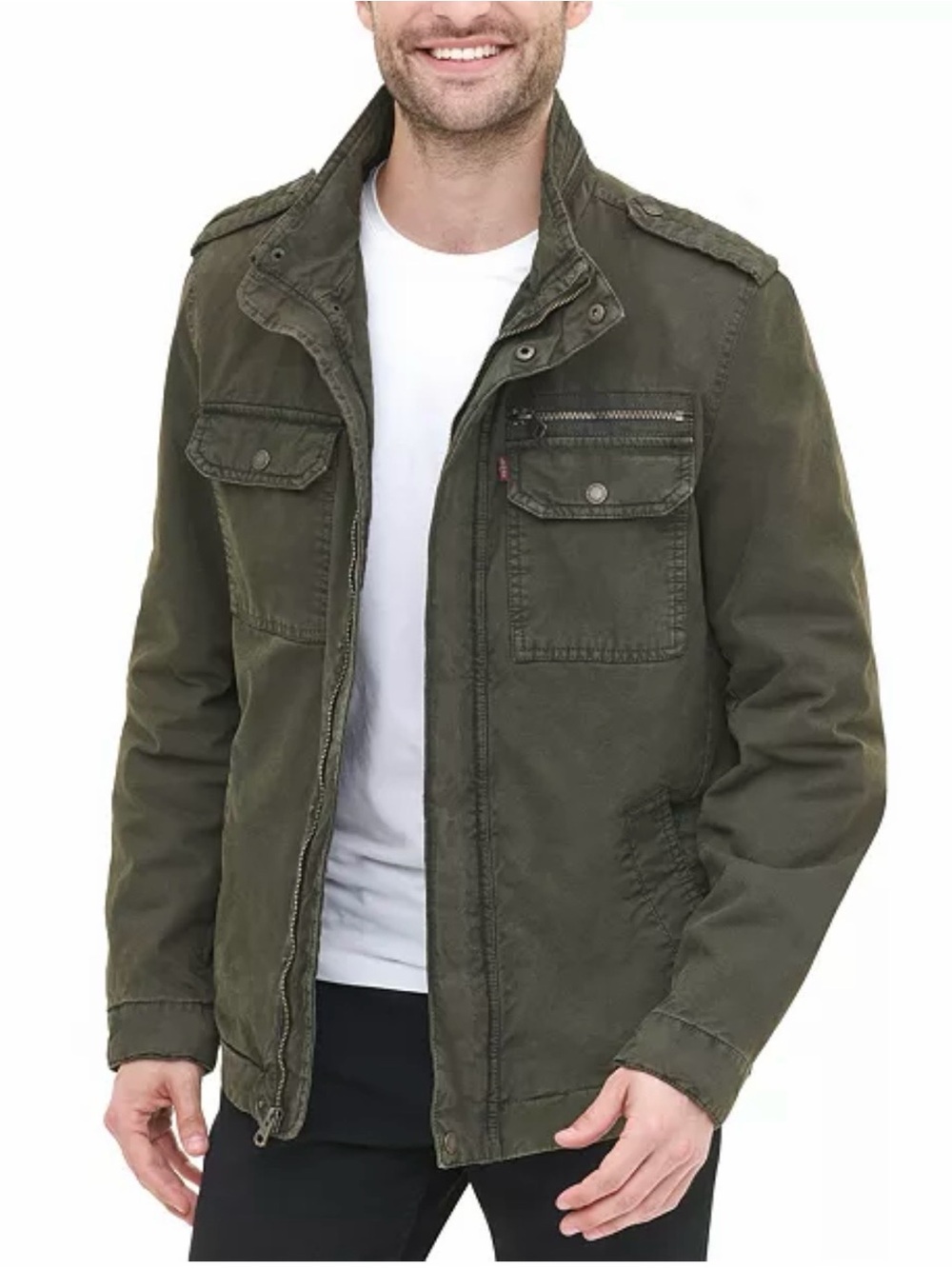 Levi’s Men’s Cotton Zip-Front Olive Utility Field Jacket - Casual Military Style